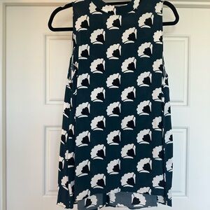 LOFT Sleeveless Top with Black and White Floral Pattern